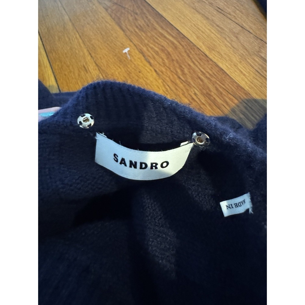 Sandro Women's Cropped Wool cashmere Sweater Navy Layered Size 1 Preppy - Picture 12 of 12